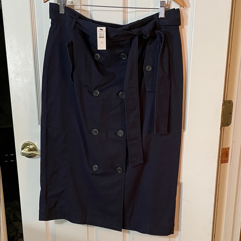 NWT Talbots Navy Double-Breasted Pencil Skirt with Tie Waist